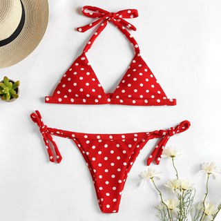 Bikini tam giác buộc dây họa tiết chấm bi