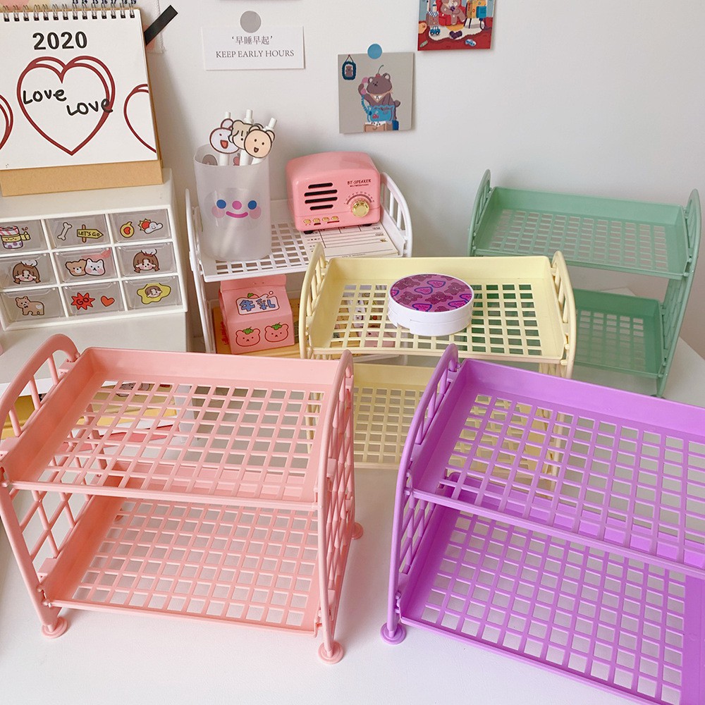 KỆ NHỰA MINI ĐỂ BÀN 2 TẦNG ULZZANG HÀN QUỐC DỄ THƯƠNG - KỆ NHỰA TIỆN LỢI