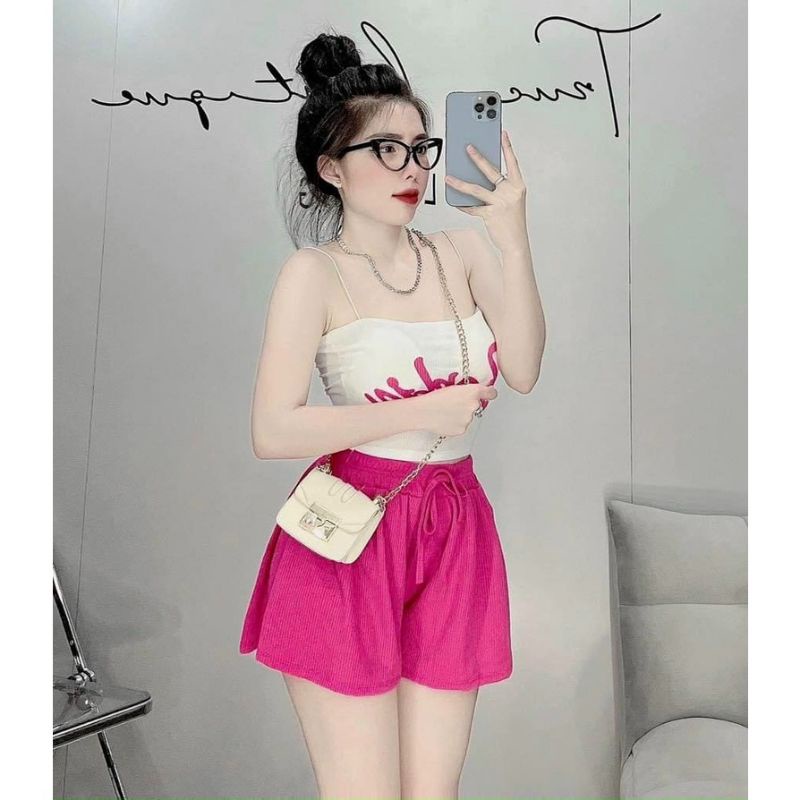 Set bộ mặc nhà 2 dây in chữ Barbie siêu cưng