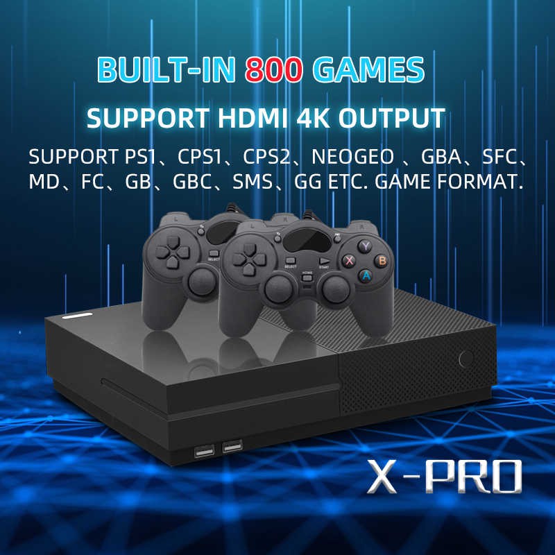 Máy chơi game 4 nút X Pro 1280 P tích hợp 800 game cổ điển, hỗ trợ chép game bên ngoài, hỗ trợ 4K, chơi game Arcade