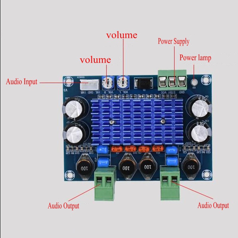 XH-M572 Bảng mạch khuếch đại công suất kỹ thuật số công suất cao TPA3116D2 Khung dành riêng cho mô-đun Khuếch đại 5-28V Đầu ra 2x120W HIFI