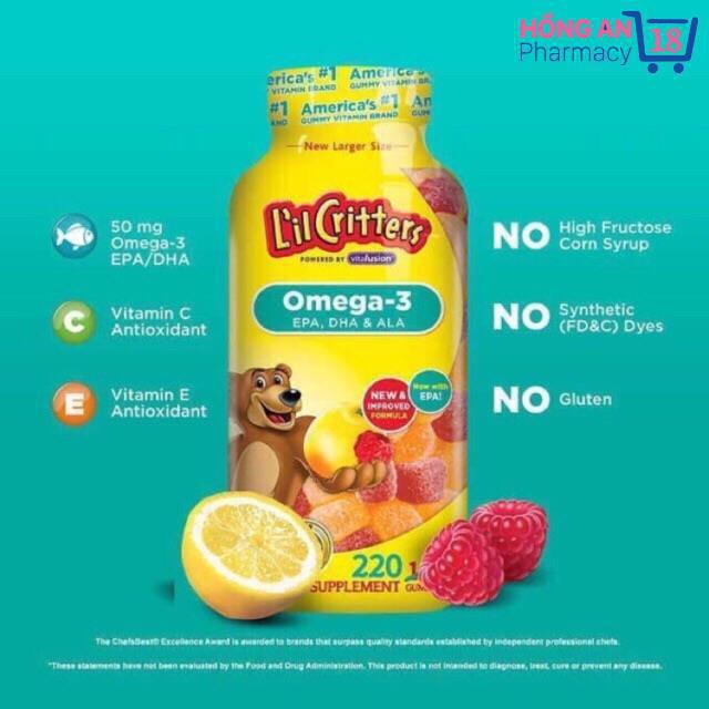 [Hảng Air đủ Bill] Kẹo gấu vitamin và DHA Gummy Vites L’il Critters 300 & 220 viên