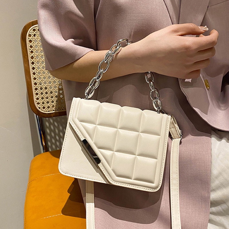 Túi Đeo Chéo Hình Vuông Màu Sắc Trơn Phối Dây Đeo Sợi Xích Phong Cách Cổ Điển Thời Trang Cho