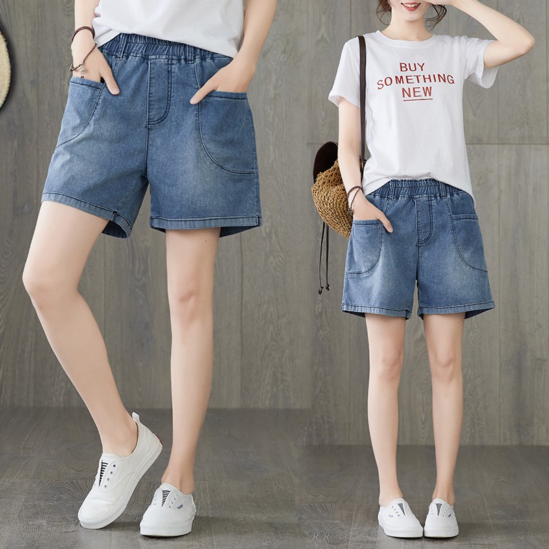 H93 Quần bò bigsize dáng lửng cạp chun có túi 2 bên Đẹp