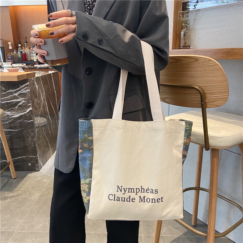 Túi xách IELGY vải bạt sức chứa lớn đeo vai phiên bản thời trang mua sắm Nhật Hàn cho nữ