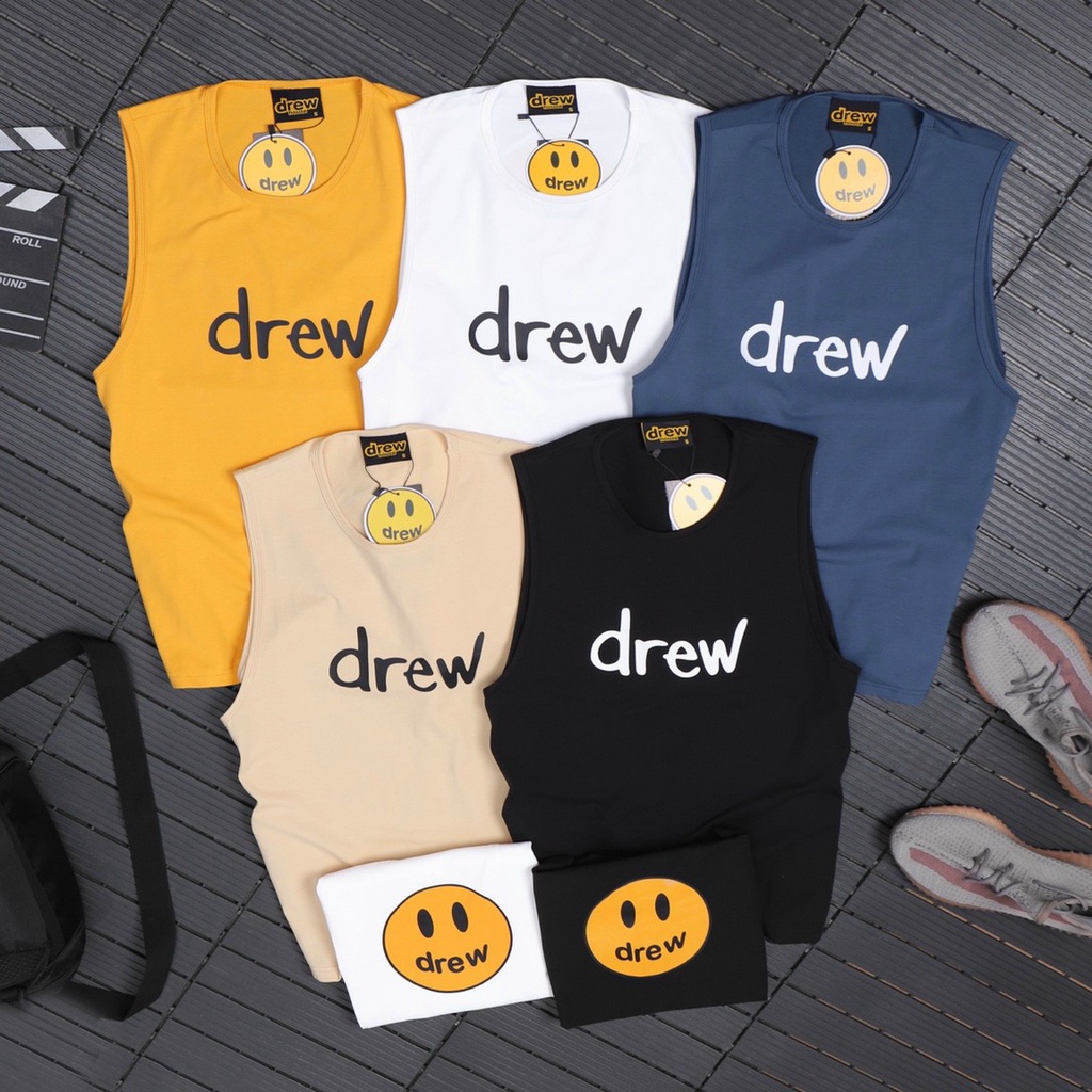 Áo Ba Lỗ Phông DREW Mặt Cười Siêu Hot / Thời Trang Đường Phố Cotton Mát Mẻ Du Lịch Trẻ Trung Năng Động Menxstore1996