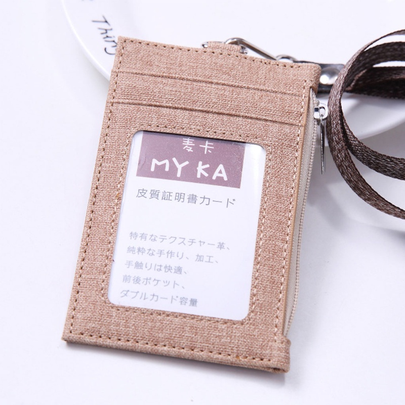 Ví Đựng Thẻ ID / ID Bằng Da Nhân Tạo Màu Kẹo Có Dây Đeo Cổ Nhiều Ngăn