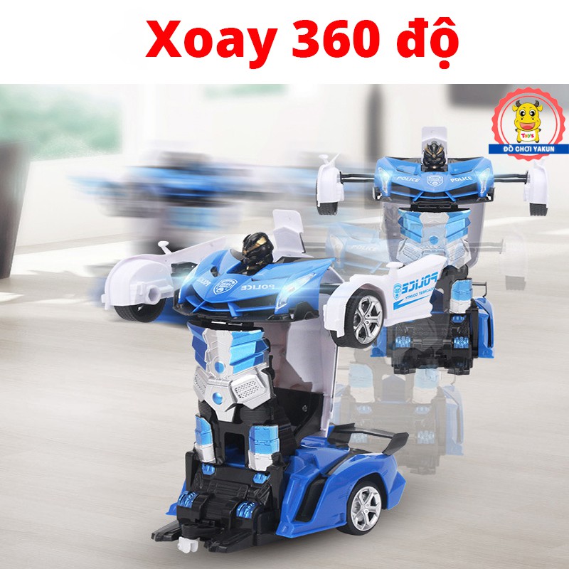 Xe điều khiển từ xa biến hình robot đồ chơi ô tô cảnh sát tốc độc cao cho bé tặng kèm 5 pin AA