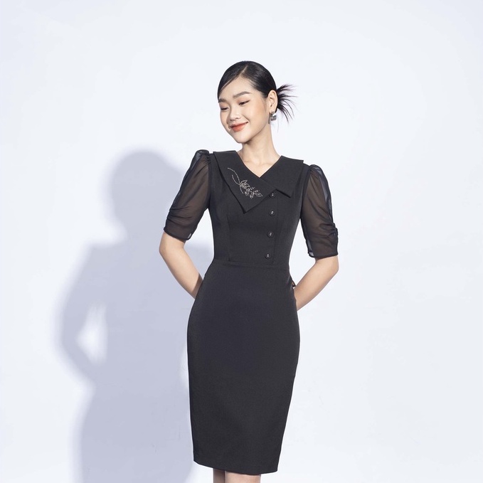 Đầm ôm bút chì, cổ sen lệch MMOutfit M-DA060421195