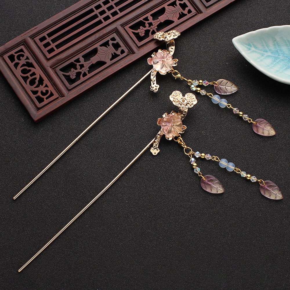 Trâm cài tóc hình hoa lá bằng hợp kim phối tua rua phong cách retro cho nữ