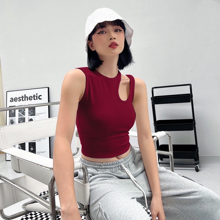 Áo croptop ba lỗ nữ ôm body áo khoét vai basic thun tăm nhỏ LOKISO CT15