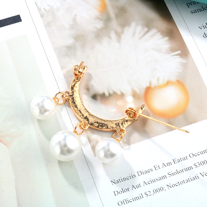 Trâm Cài Áo Hình Trăng Khuyết Giản Dị Đính Ngọc Trai Xinh Xắn