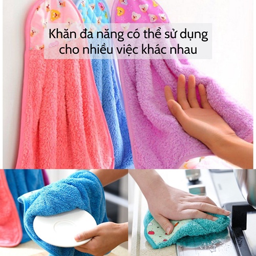 [Mua nhiều giảm giá] Khăn lau nhà bếp  Khăn lau tay lau bếp đa năng có móc treo hai mặt loại lớn thấm hút cực tốt