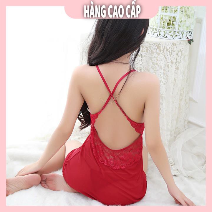 Váy ngủ xuyên thấu sexy hai dây chéo lưng phối ren quyến rũ với màu da ngọt ngào | BigBuy360 - bigbuy360.vn