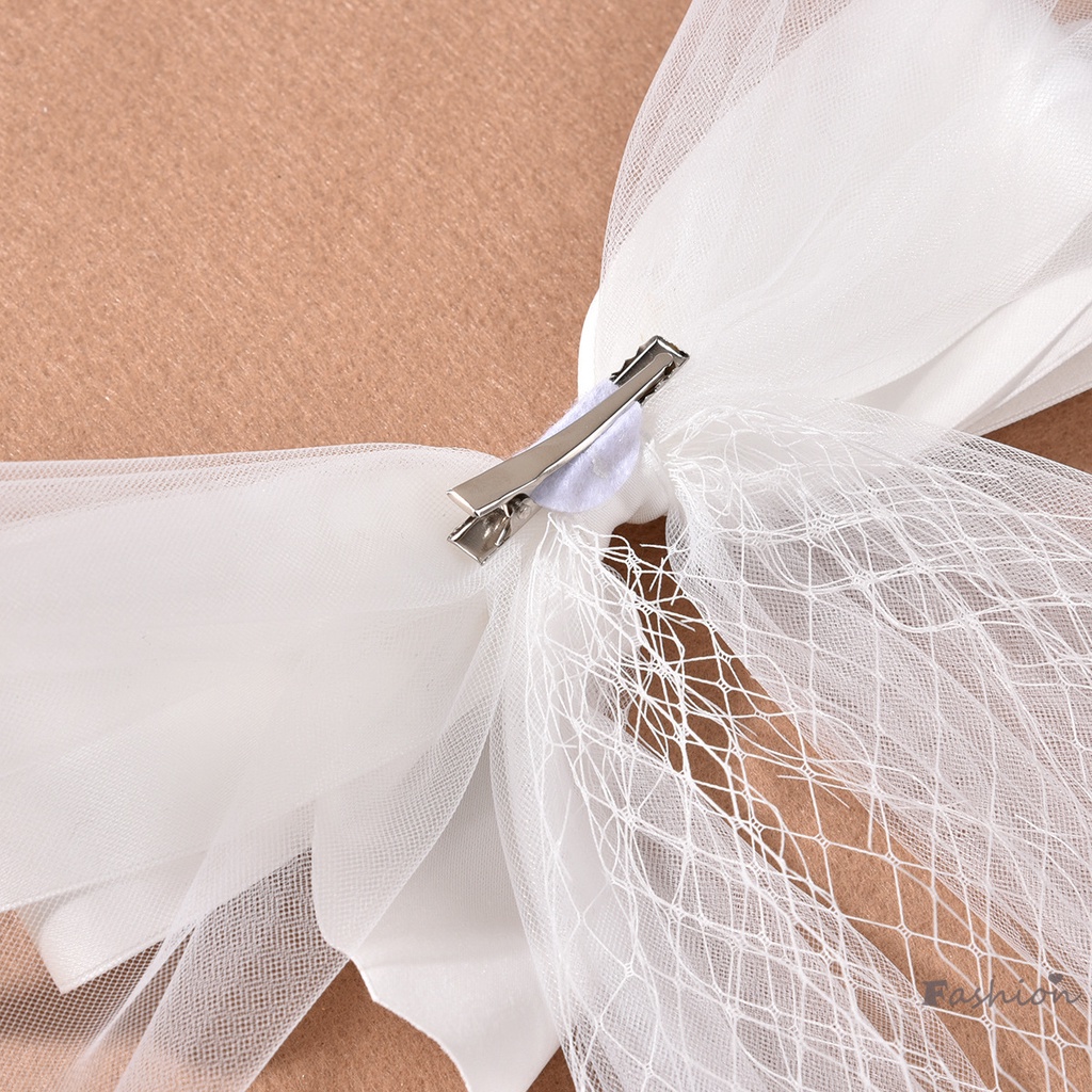 Mạng Che Mặt Bằng Vải Màu Trắng Đính Nơ Trang Trí Tóc Dành Cho Cô Dâu