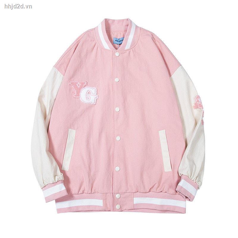 Áo khoác bóng chày tay dài thêu hình gấu trái tim thời trang thu đông cho cặp đôi 2021/ Áo thun trắng