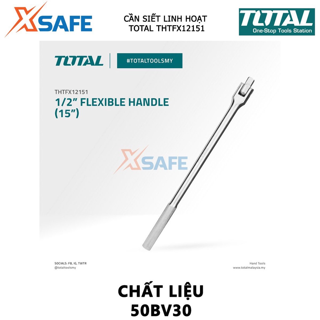 Cần siết lực linh hoạt 1/2 inch TOTAL THTFX12151 Cờ lê lực kích thước 1/2&quot;, Chiều dài 375mm, Chất liệu 50BV30