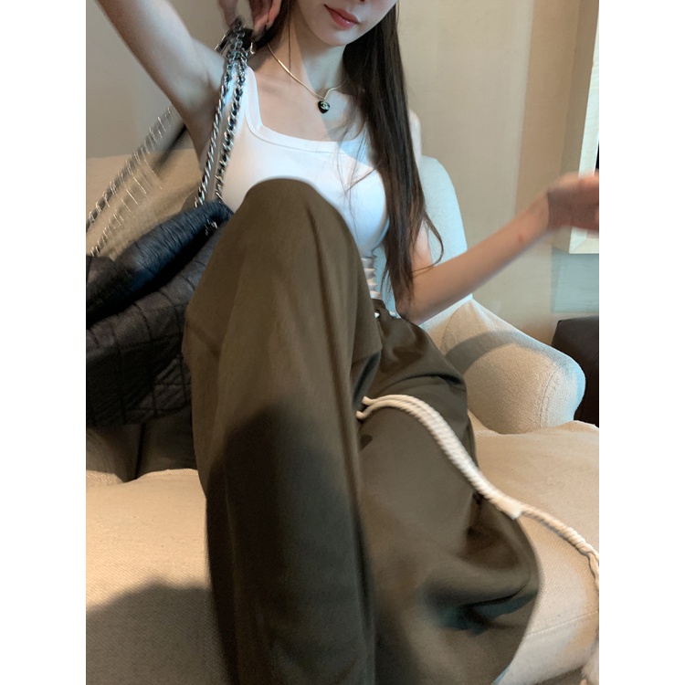 Quần thể thao ZHELIHANGFEI lưng cao có dây thắt ống rộng thời trang năng động