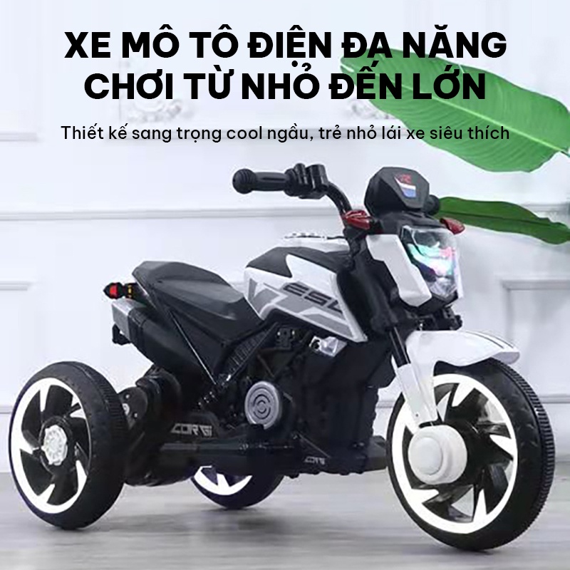 Xe mô tô điện trẻ em động cơ mạnh mẽ di chuyển trên nhiều địa hình khác nhau dung lượng bình điện lớn chất liệu nhựa bền