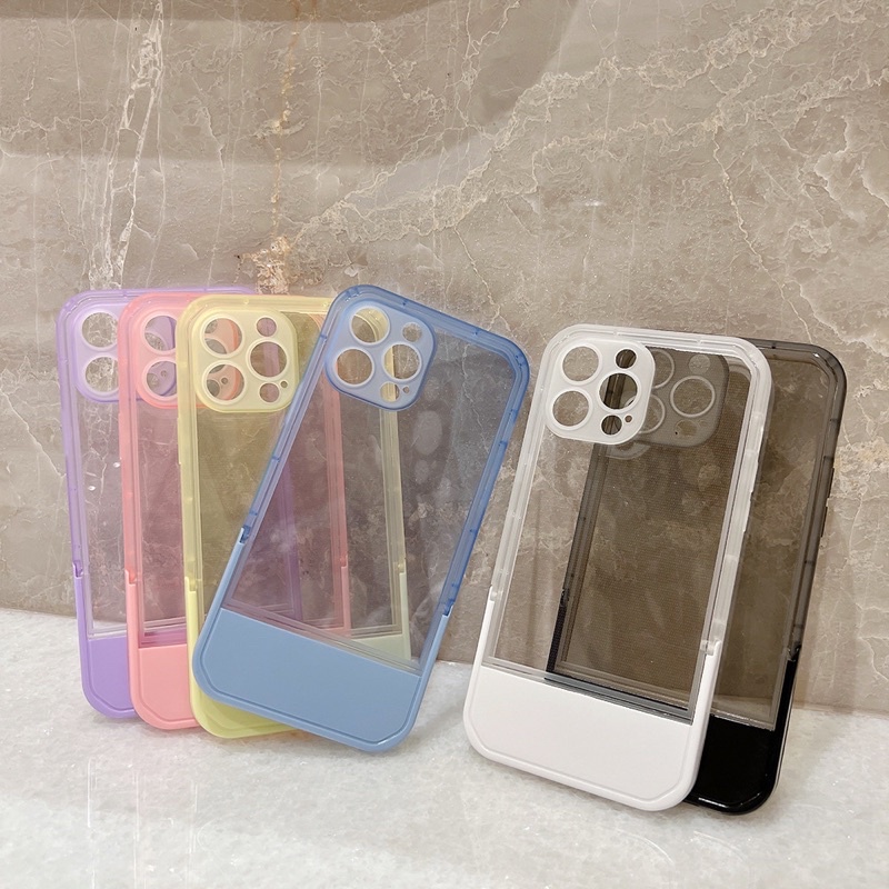 (SIÊU RẺ) Ốp lưng iphone có thanh đỡ trơn 3 màu đen trắng hồng 7plus/8/8plus/x/xr/xs/11/12/13/pro/max/plus/promax