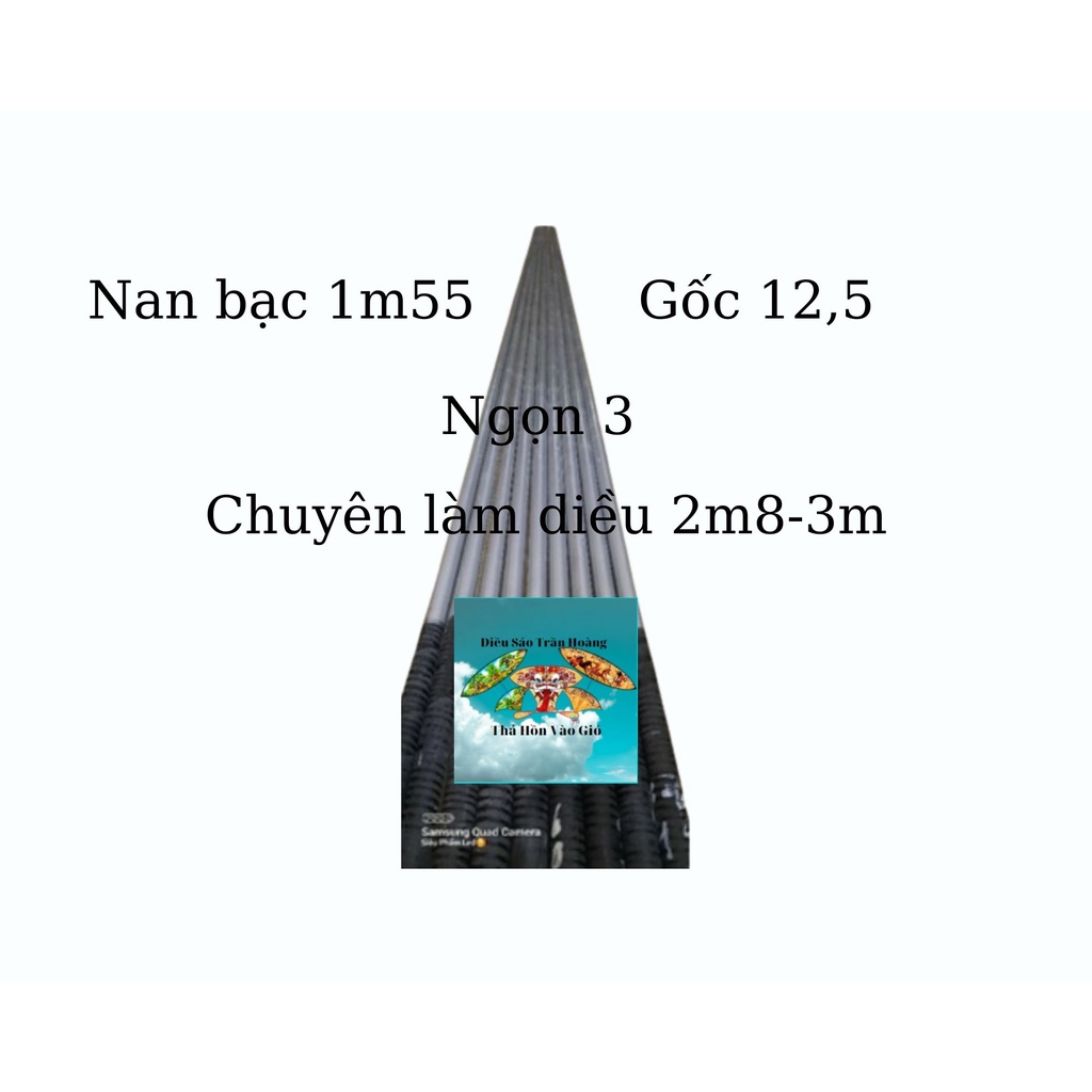 Diều sáo Nan cacbon 1m55 bạc gốc 13 ngọn 3 dày 2li chuyên làm diều 3m-3m5