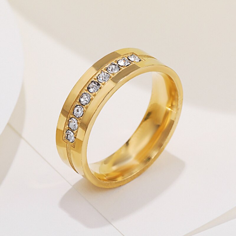 Nhẫn thép titan 6mm đính đá màu sắc thời trang cho nam và nữ
