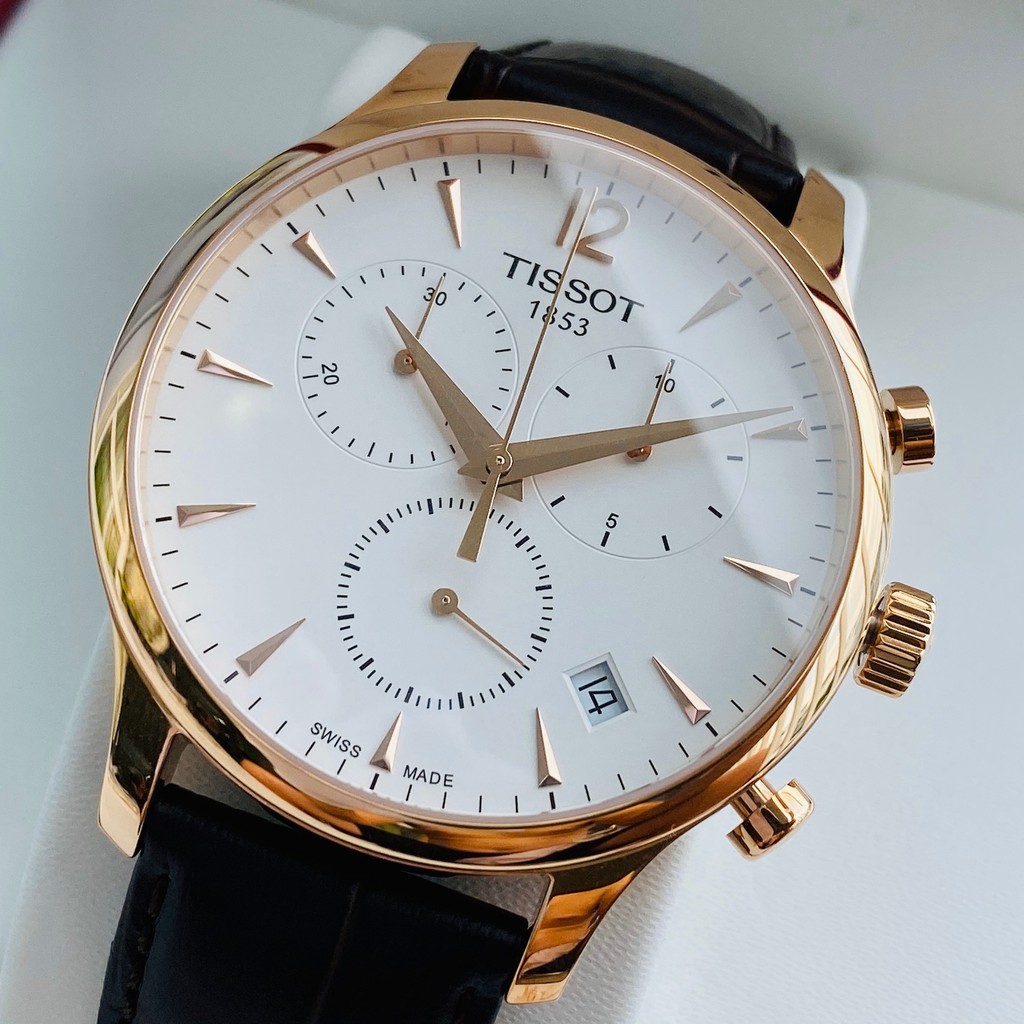Đồng hồ Nam Tissot 1853 Tradition T063.617.36.037.00 Chronograph Mặt trắng,Lịch ngày-Máy Quartz-Dây da-Size 42mm