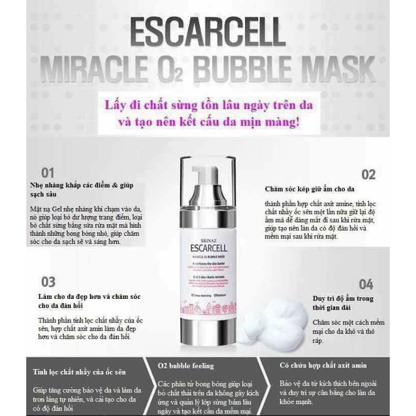 Mặt nạ bong bóng 8 in 1 tẩy tế báo chết Escarcell Miracle Bubble O2 Mask Skinaz Hàn Quốc