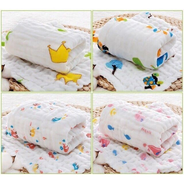 Khăn Sữa , Khăn Mặt Xô 6 Lớp In Hình Cho Bé