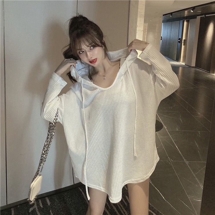 Mới Áo Hoodie Tay Dài Dáng Rộng Phong Cách Hàn Quốc Cho Nữ