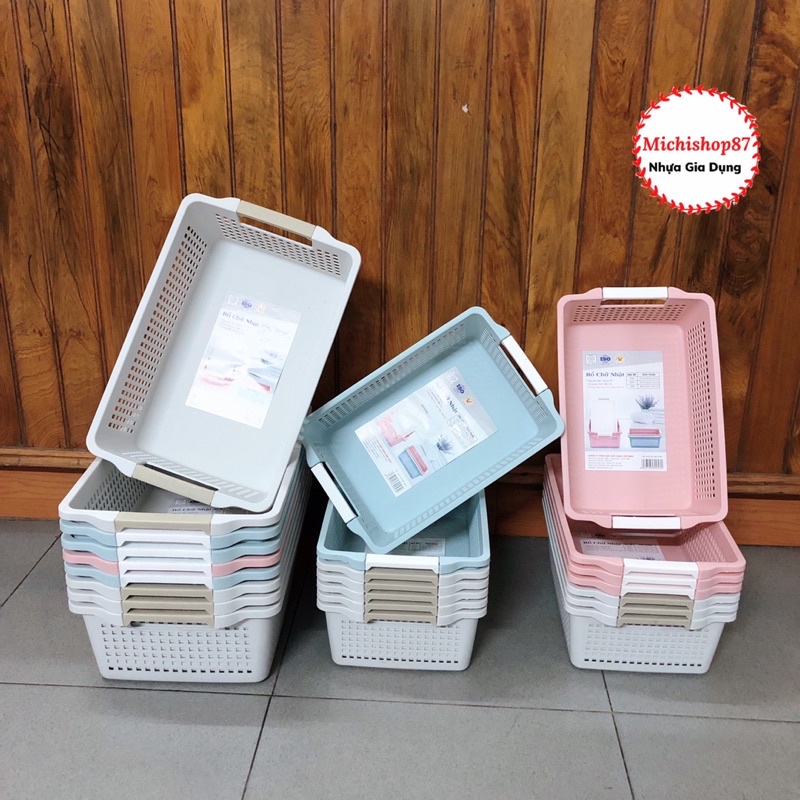 Rổ Chữ Nhật 3 Size Có Quai Cầm Nhựa Việt Nhật Mẫu Mới, Khay Chữ Nhật Đựng Tài Liệu, Đồ Dùng Văn Phòng(MS1196/97/98)