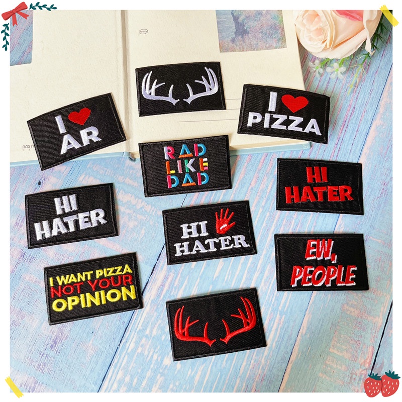 ♚ Hi Hater / I Want Pizza Not Your Opinion - Miếng Dán Ủi Chữ Tiếng Anh ♚ 1 Sticker Ủi Thêu Hình Huy