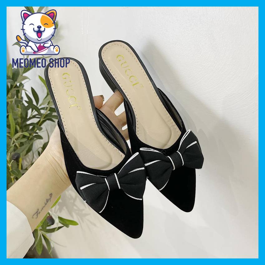 Sục nữ mũi nhọn cao cấp đính nơ cực đẹp đế 3 cm mang êm chân, sục nữ đẹp sang chảnh mang đi chơi, đi học, đi làm