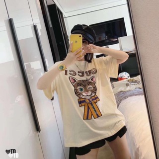 Áo thun mèo thêu đính đá