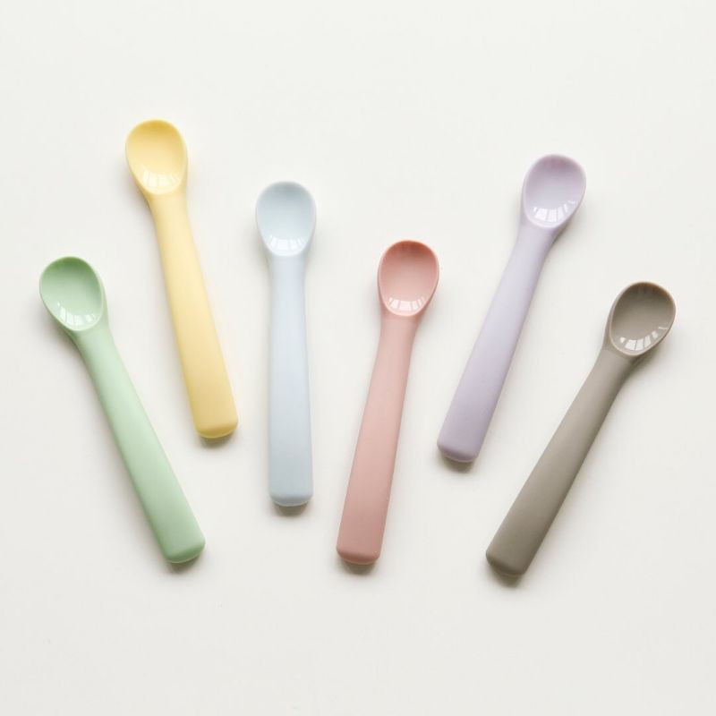 Thìa ăn dặm Amo Baby, muỗng ăn dặm silicon cho bé { Set 2 có hộp/ Có tách set}