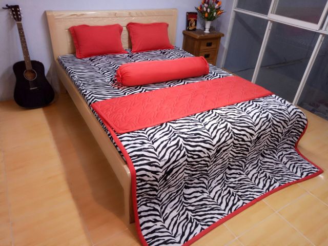 Bộ drap thun vằn phối màu 4 món - ga giường + 3 vỏ gối