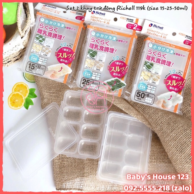 Set 2 Khay Trữ Đông Richell Có Nắp 15ml/25ml/50ml