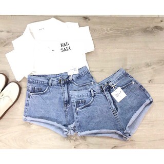 Quần short jean trơn lưng cao