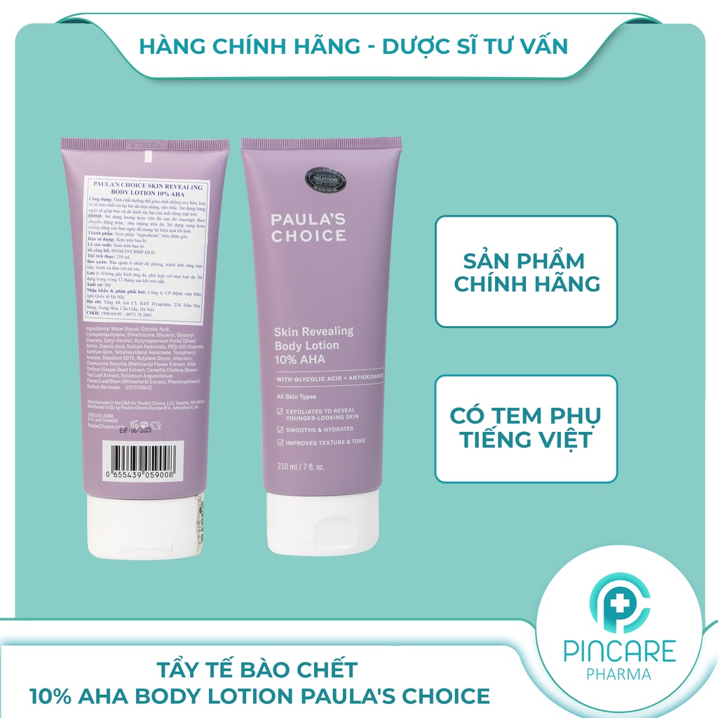 Kem dưỡng thể tẩy tế bào chết chứa 10% AHA Paula's Choice Skin Revealing Body Lotion 10% AHA-Hàng chính hãng-PinCare