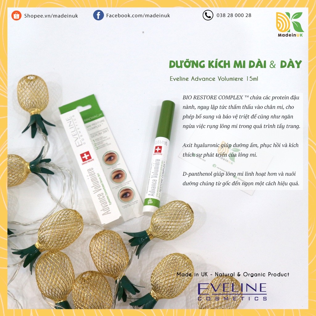 Dưỡng Mi Eveline 3in1 Advance Volumiere Kích Mi Dài & Dày Tự Nhiên
