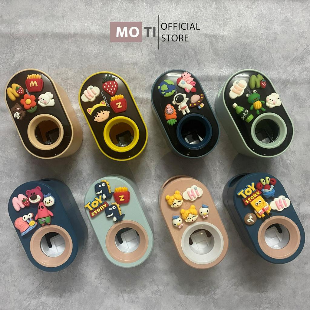 Dụng Cụ Lấy Kem Đánh Răng Tự Động Kèm Cốc Sticker Cho Bé, Kệ Treo Bàn Chải MOTI, Bộ Nhả Kem Đánh Răng Dán Tường