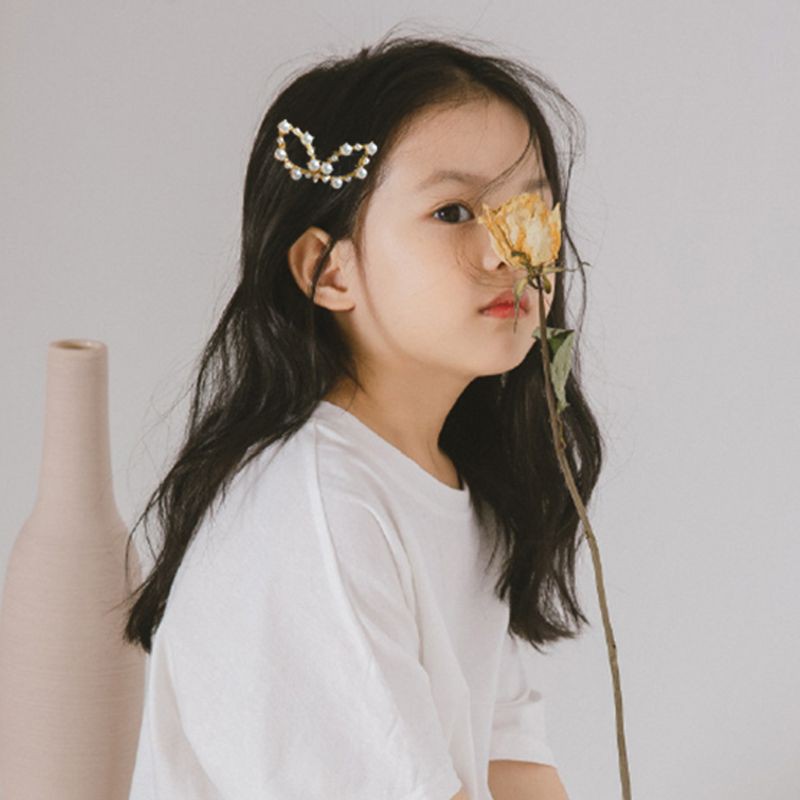 Kẹp tóc đính hạt giả ngọc trai kiểu dáng Hàn Quốc dành cho bé gái