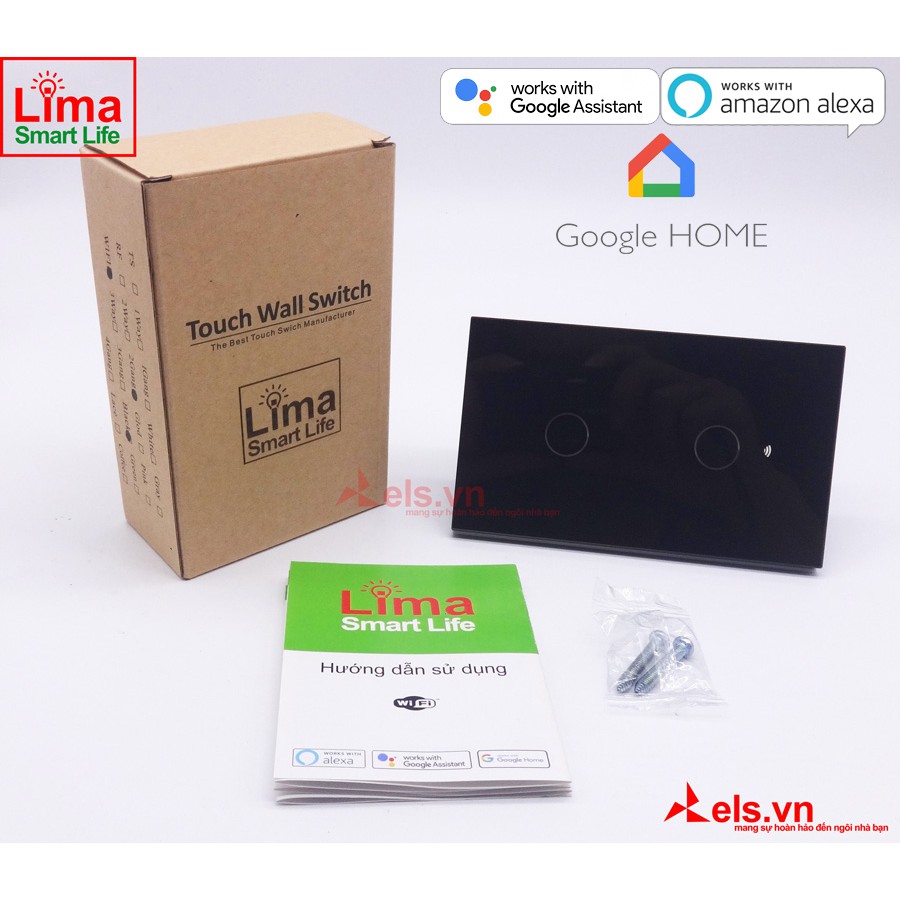 Công tắc thông minh Màu Đen 1,2,3,4 Nút Lima Smart Life-Điều khiển bằng giọng nói Tiếng Việt với Google Home, Alexa