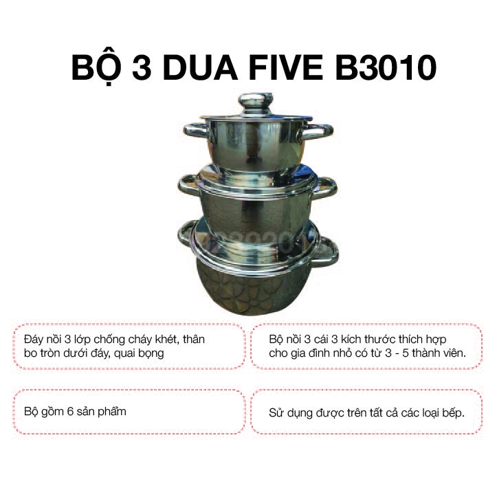 Bộ 3 nồi DUA FIVESTAR B3010