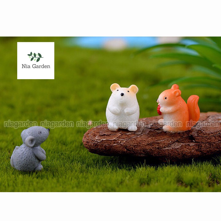 Tiểu cảnh trang trí bể cá sen đá chậu cây vườn terarium mô hình thỏ sóc chuột ốc sên mini Nia Garden N5