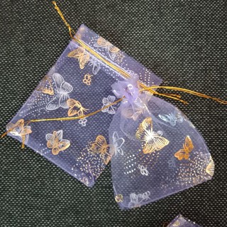 Túi vải dây rút túi thơm vải voan nhũ bướm bay lượn size 10x12cm gói quà tặng trang trí đám cưới