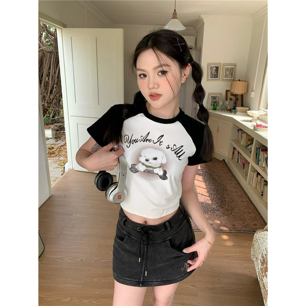 Áo Thun Raglan Tay Ngắn Màu Sắc Tương Phản Phong Cách Retro Mỹ 62748