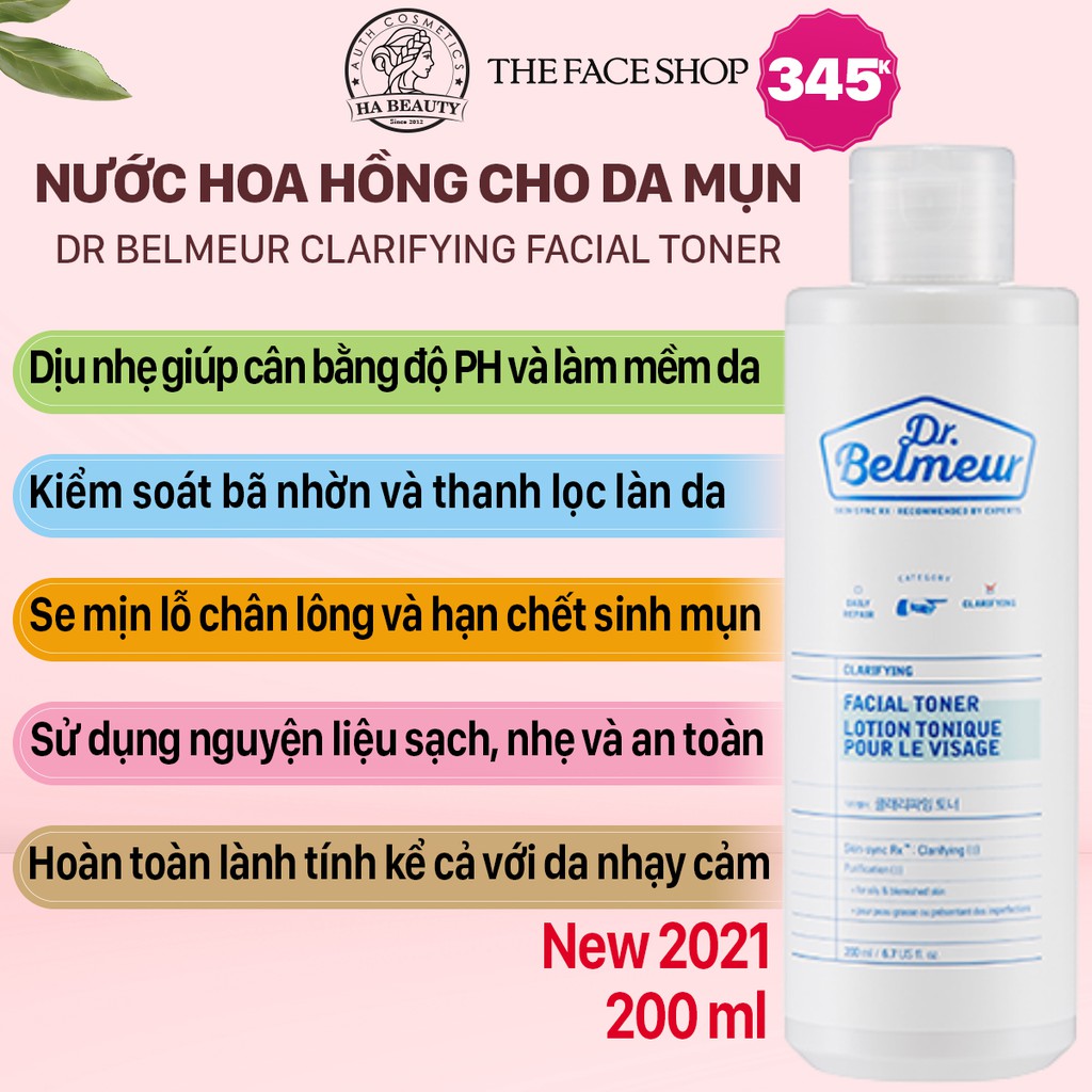 Nước hoa hồng cho da mụn thích hợp cả da dầu hỗn hơp da nhạy cảm The Face Shop Dr Belmeur Clarifying Facial Toner 200ml
