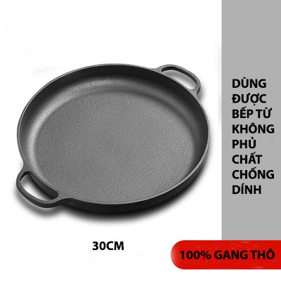 Chảo Nướng Thịt Chống Dính BBQ Bằng Gang Đúc 28cm Không Cần Dầu Kiểu Nhật Dùng Được Bếp Từ