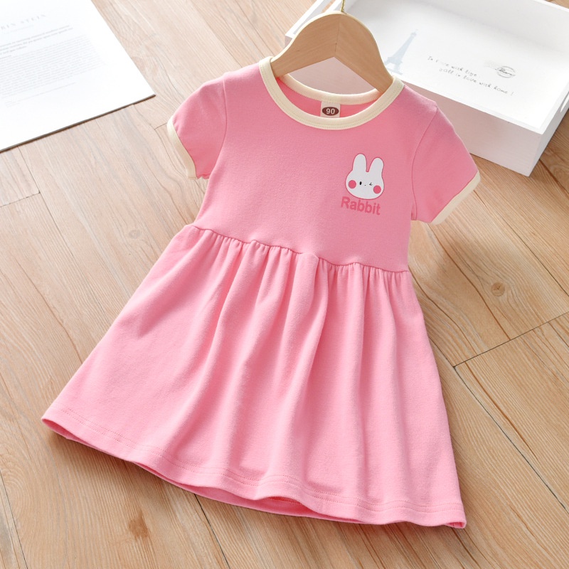 Đầm Ngắn Tay In Hình Thỏ Dễ Thương Thời Trang Mùa Hè Cho Bé Gái Mới